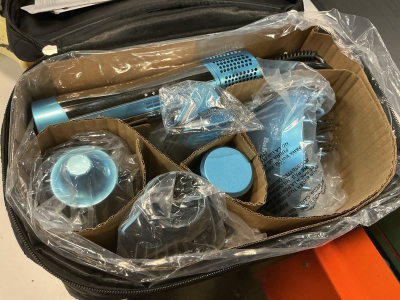Condition photo showing Good Condition for babylisspro styleswitch ionic multi-styler, air styler and hair dryer, lightweight hot air brush with 5 attachments, automatic dual voltage blue prepack