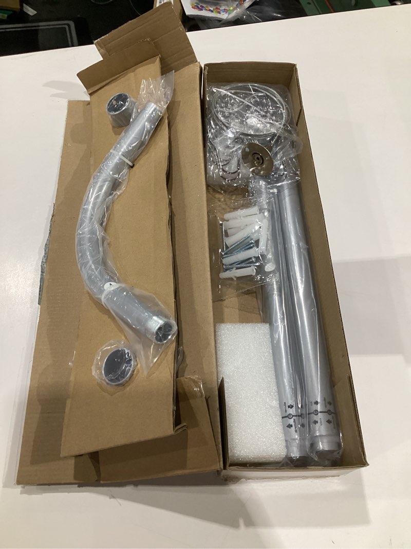 Condition photo showing Good Condition for L Shaped Shower Curtain Rod, [23"-36"] x [23"-36"] Adjustable Corner Shower Rod with 12 Ring Hooks & Ceiling Support for Bathroom, Bathtub Silver 23"-36" x 23"-36" Silver