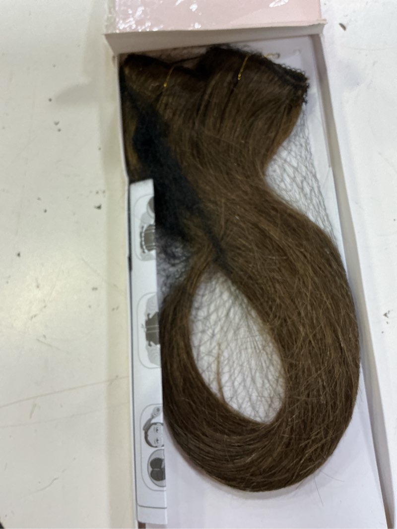 Condition photo showing Good Condition for hairro 6pcs clip in short human hair extensions, single clip design 100% real hair with lace weft, seamless thin hairpieces add highlights, 12 inch short 33g #04 medium brown 12 inch #04 medium brown
