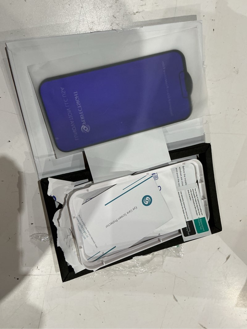 Condition photo showing As Is for perfectsight anti blue light screen protector designed for iphone 13/ iphone 13 pro 2021 6.1 inch, hd clear blue light blocking tempered glass - eye protection iphone 13/13pro purple