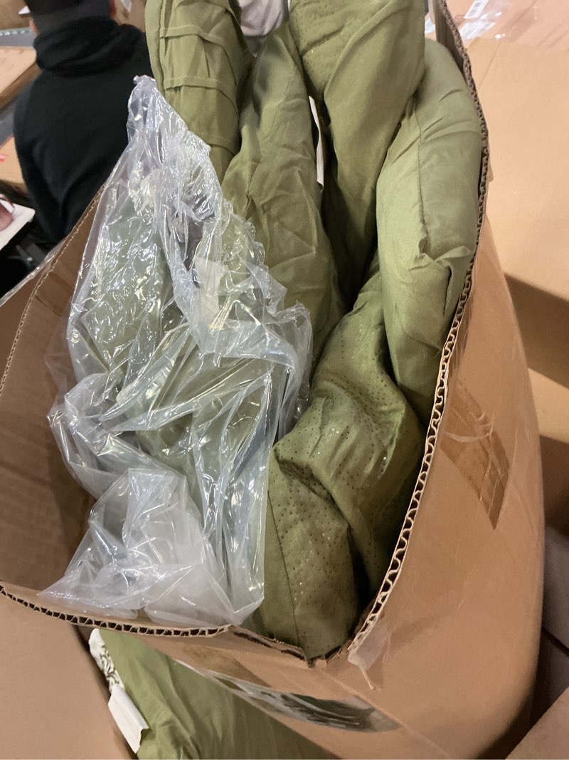 Condition photo showing As Is for Grand Linen 7 Piece Full Size Sage Green, Chocolate Brown, White Scroll Embroidery Bed in A Bag Down Alternative All Seasons Comforter Set. Perfect Bedding for Any Bedroom, Dorm or Guest Room Sage Green Brown White Full