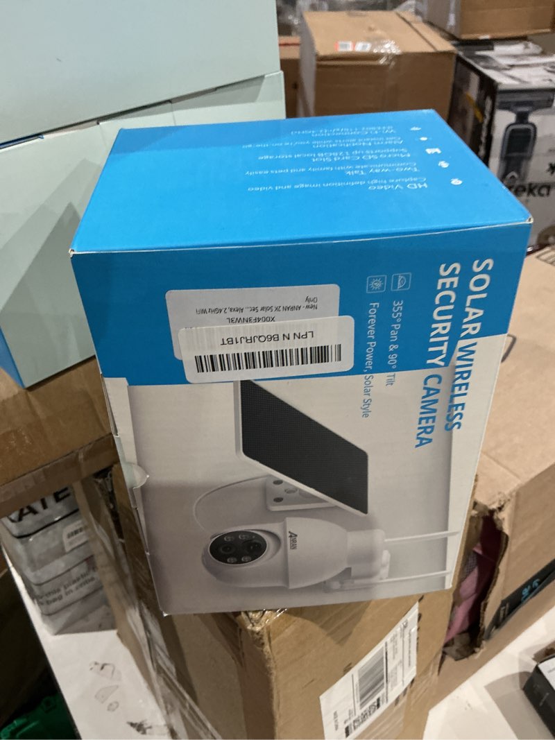 Condition photo showing New/Like New for anran 2k solar security camera wireless outdoor, 360° pan/tilt color night vision, pir human detection, 2-way audio, weatherproof, compatible with alexa, 2.4ghz wifi only 1 pcs-white