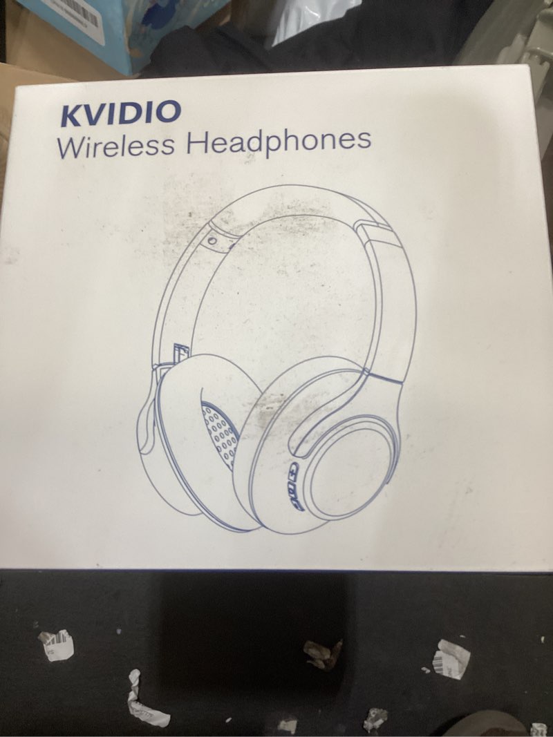 Condition photo showing New/Like New for kvidio bluetooth headphones over ear, 65 hours playtime wireless headphones with microphone, foldable lightweight headset with deep bass, hifi stereo sound low latency for travel work cellphone