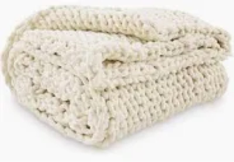 Negwoo Chunky Knit Throw Blanket, 60''*80'' Knitted Throw Chenille Yarn for Bed Couch, Handmade Oatm