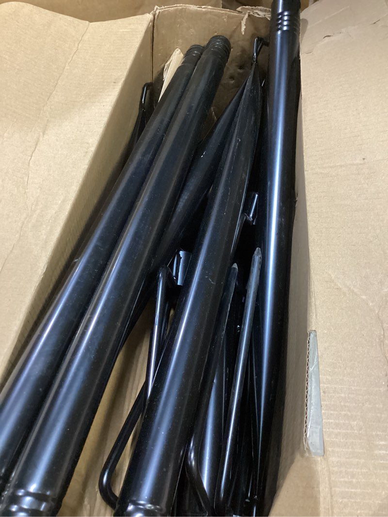 Condition photo showing As Is for ahrlhr 6 pack string light poles, outdoor string light pole 10 ft forked metal light pole with adjustable outdoor light stand, deck, backyard, garden, wedding, rustproof and sturdy with hooks. 6 pack-10ft