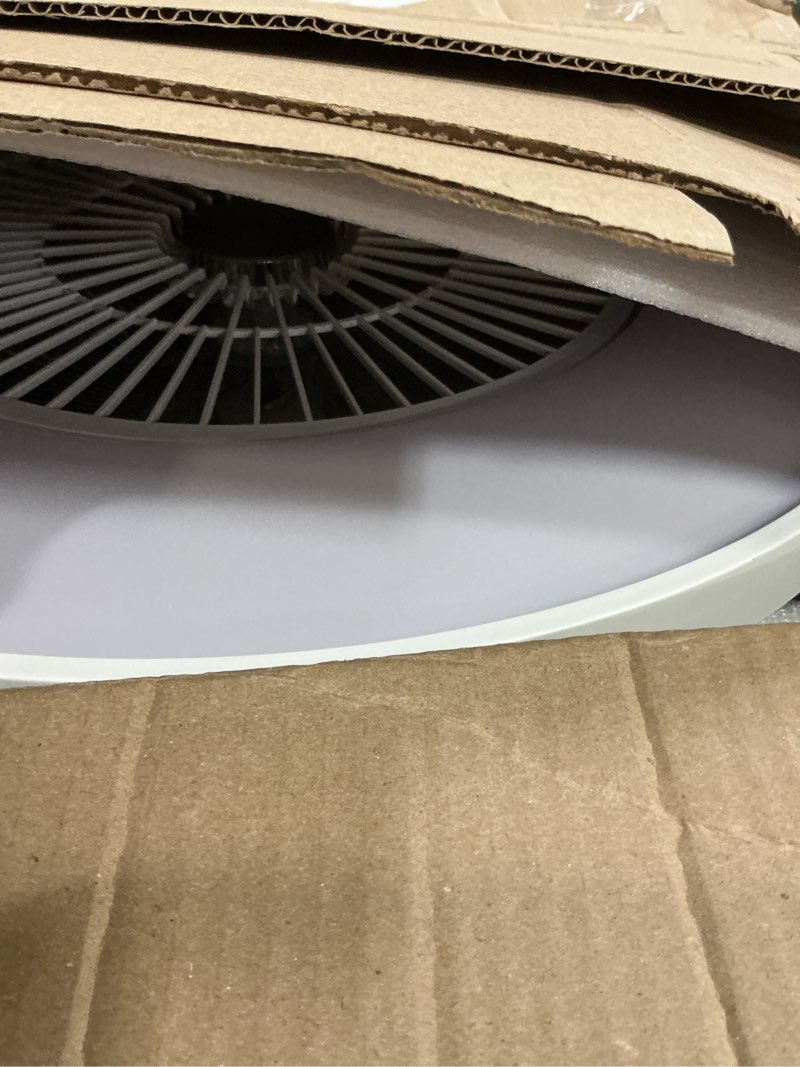 Condition photo showing As Is for 24" bladeless ceiling fans with lights and remote/app/voice control, low profile ceiling fan with rgb lights, enclosed flush mount ceiling fan for kid's bedroom/living room white & rgb
