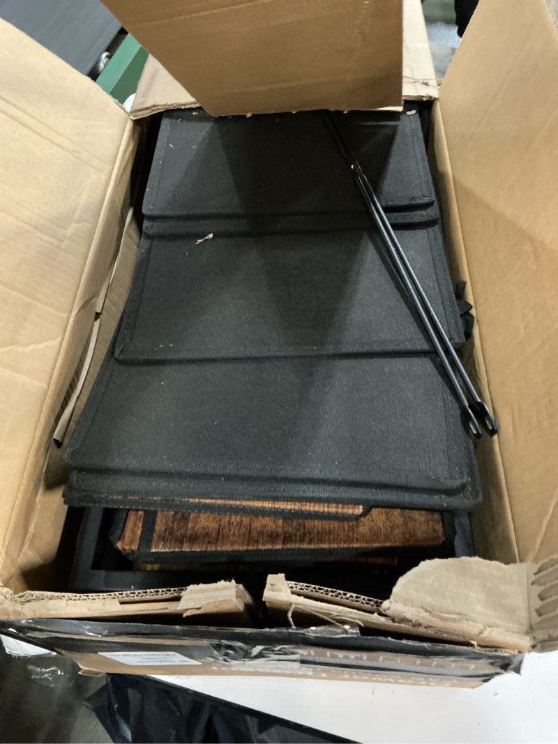 Condition photo showing As Is for ( similar) 6 Drawer Dresser for Bedroom, Tall Chest Organizer with Fabric Bins, Steel Frame, Rust Brown