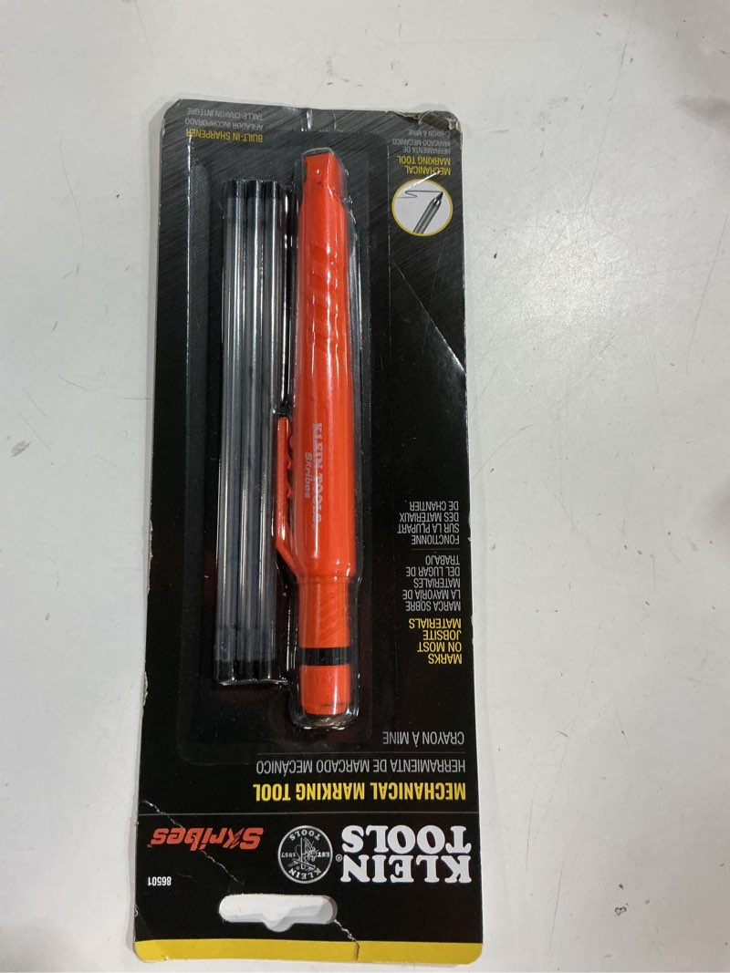 Condition photo showing New/Like New for KLEIN TOOLS 80188 Skribes 2.8 mm Mechanical Carpenter Pencil with Built-In Sharpener and 10-Pack Graphite Lead Refills, for Deep Hole Marking for Woodworking and Construction Pencil w/ Black Refills