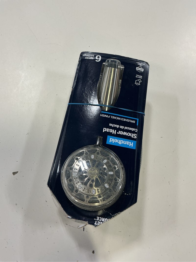 Condition photo showing As Is for project source 6-settings brushed nickel 4.5-in round handheld shower head 1.8 gpm