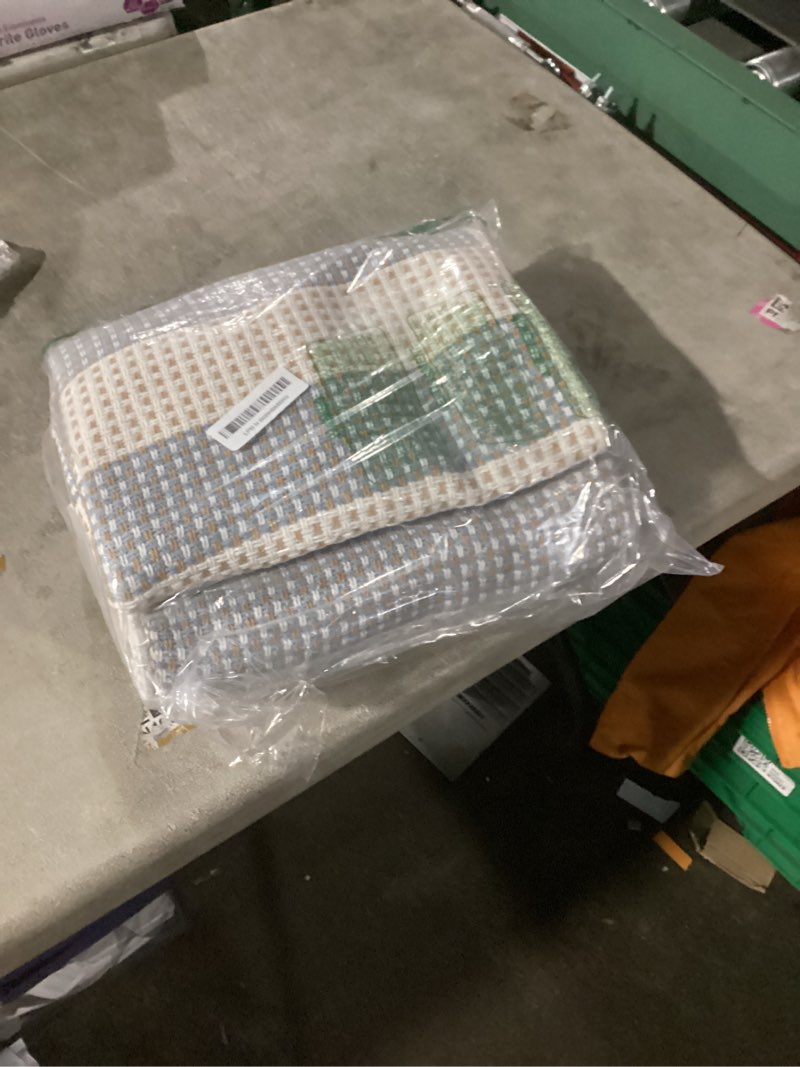 Condition photo showing Good Condition for OJIA Front Door Mats Outdoor 24"x36" Machine Washable Indoor Outdoor Rugs Doormat Cotton Woven Entry Rug Striped Small Area Rugs for Front Porch/Bathroom/Farmhouse/Home Entrance (Blue/White/Tan) 2' x 3' Muted Blue/Tan/White