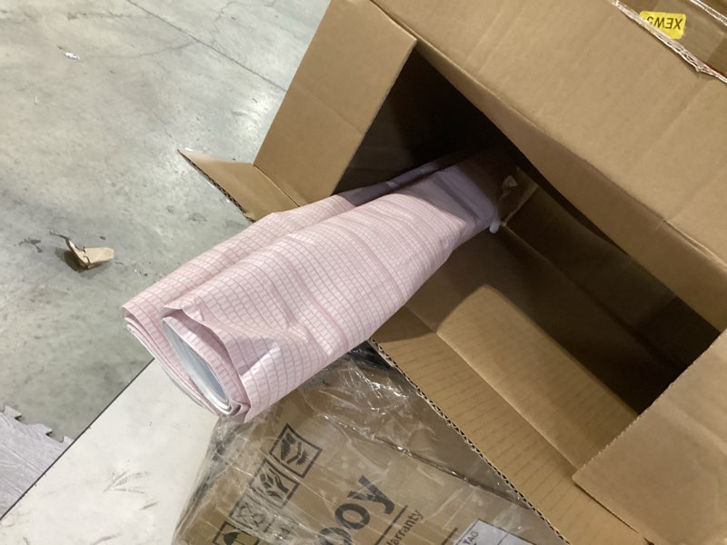 Condition photo showing As Is for tempaper pink textured faux grasscloth removable peel and stick wallpaper, 20.5 in x 16.5 ft, made in the usa, chambray