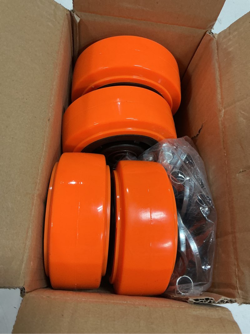 Condition photo showing Good Condition for 5'' x 2'' heavy duty replacement wheels, 1/2'' bore thick polyurethane wheels on polyolefin core with roller bearing, non-marking wheels 3200 lbs capacity, use for cabinet, trucks(4 pack) 4 5"×2"