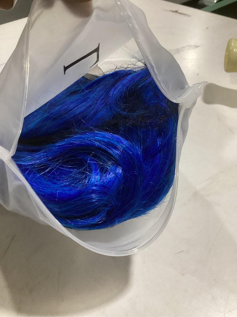 Condition photo showing New/Like New for Short Bob Wavy Wig with Bangs for Women Loose Curly Shoulder Length Synthetic Cosplay Wig Bob for Girl Colorful Costume Wigs (Blue) Blue1