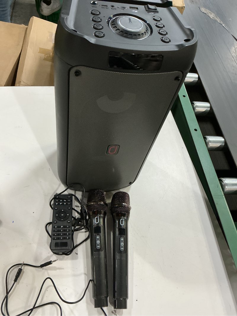 Condition photo showing Good Condition for hwwr karaoke machine with 2 wireless microphones, portable bluetooth speaker for adults, big party pa system with disco lights for gatherings, support tws/tf card/usb/aux/tvs connected 17 x 8.7 x 7.9 inches