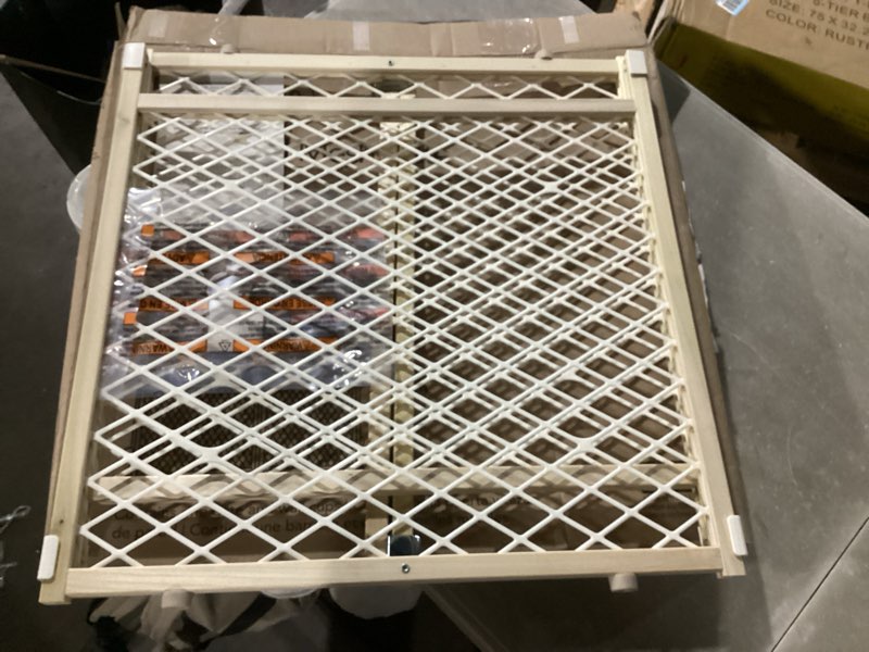 Condition photo showing New/Like New for Toddleroo by North States - Quick-Fit Oval Mesh Wooden Baby Gate: Pressure Mounted Baby Gate for Doorways - Adjustable 26.5 to 42 Inches Wide - 23 Inches Tall Temporary Gate 1-Pack