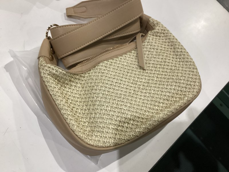 Condition photo showing Good Condition for straw beach shoulder bags for women cute small crescent tote mini clutch purse underarm vacation handbag summer straw purse brown