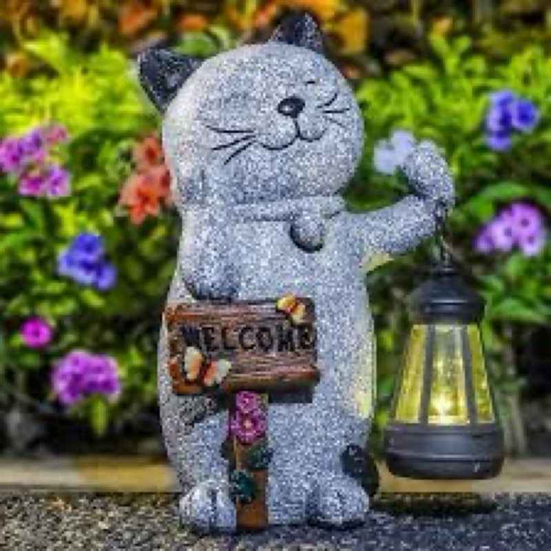 CALMMIND Cat Solar Lights Outdoor Garden 10-inch - Cat Gifts for Women, Dad, Mom - Garden Statues for Outside, Kitty Lawn, Christmas, Housewarming, Holiday Decor