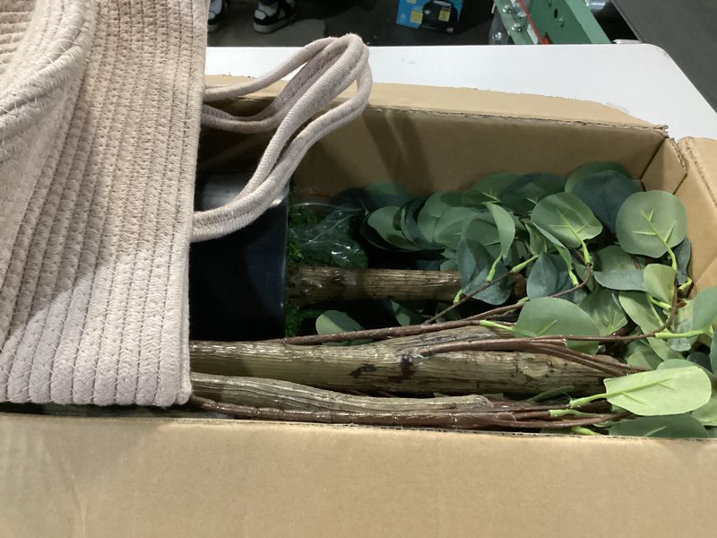 Condition photo showing Good Condition for faux eucalyptus tree 6ft, artificial potted tree for indoor outdoor, fake floor plants with natural wood trunk, home office living room bedroom decor eucalyptus 1