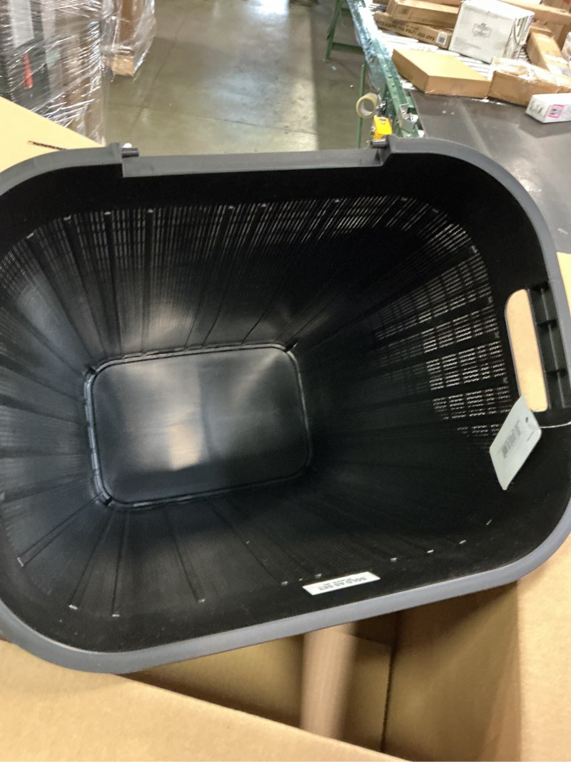 Condition photo showing Good Condition for Mind Reader 60L Slim Laundry Hamper, Clothes Basket, Lid, Linen Design, Plastic, Black