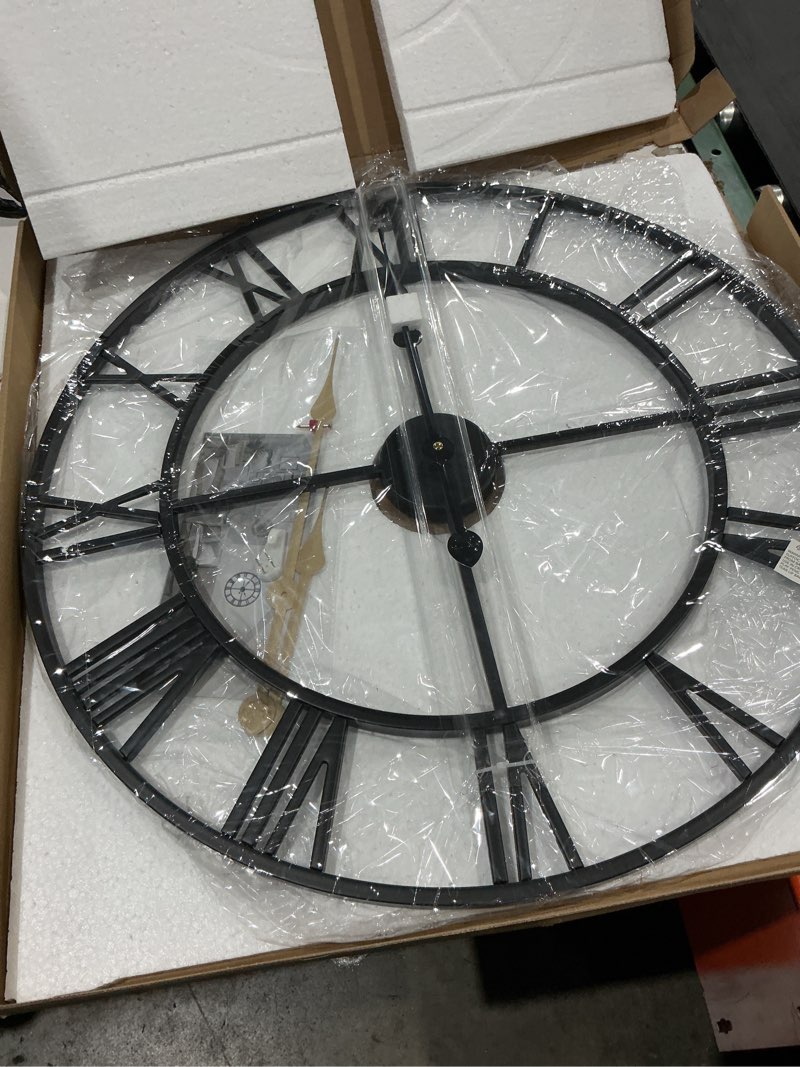 Condition photo showing Good Condition for leike large wall clock, 24" completely silent, non ticking, battery-operated,rustic round modern metal wall clock decor for living room, bedroom and kitchen, (60cm, black-roman number) 24 inch black-roman number