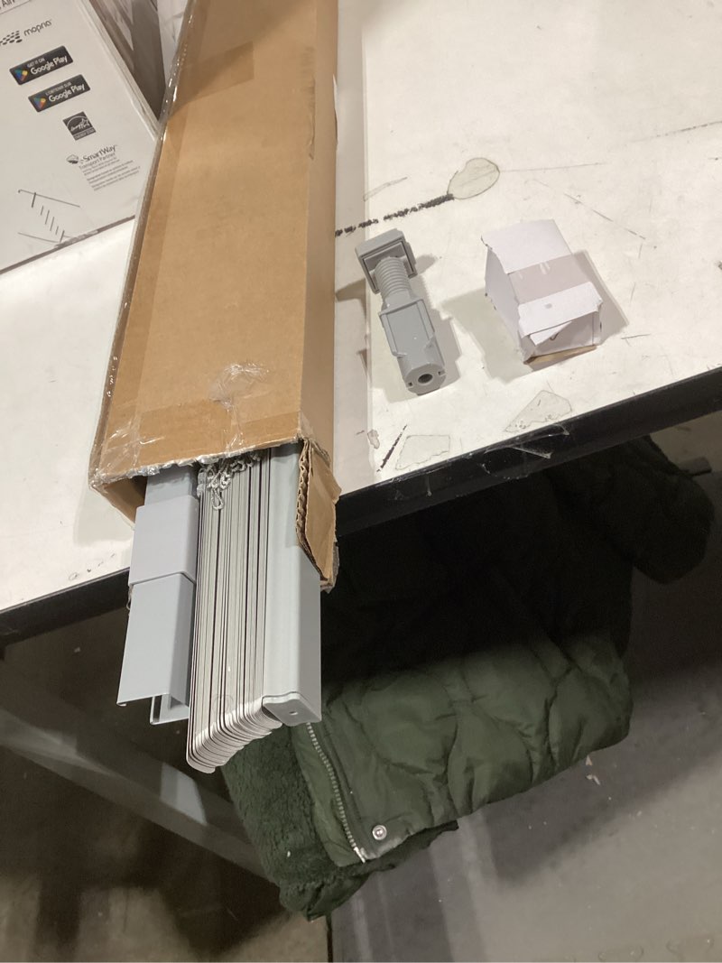 Condition photo showing As Is for LazBlinds No Tools No Drill 1" Vinyl Mini Blinds, Cordless Blinds for Windows, Light Filtering Horizontal Window Blinds & Shades, 21" W x 48" H, Grey Cordless-grey 21" W x 48" H