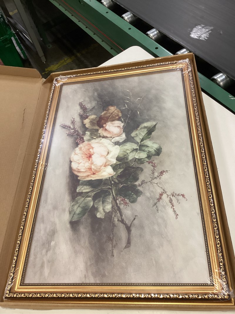Condition photo showing New/Like New for Art Remedy Classic Still Life Canvas, 24" x 16", Gold Frame, Rozen by Margaretha Roosenboom Gold Frame Floating 17"L x 25"W