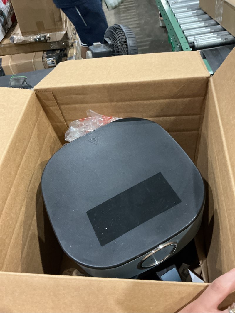 Condition photo showing As Is for cook with color 1400w 5.5qt digital kitchen air fryer with glass basket, 8 presets healthy cooking options, bake, fry, reheat, 60-min timer, adjustable temperature control 175°f–400°f, slate blue