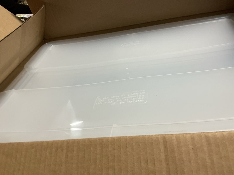 Condition photo showing Good Condition for Sterilite 6-Pack 32 Quart ClearView Latch Box, Stackable Organizer Bins with Latching Lids - Clear Plastic Organization Containers for Closet, Bedroom, Shelving Units and Everyday Home Storage 32 Quart 6 Pack