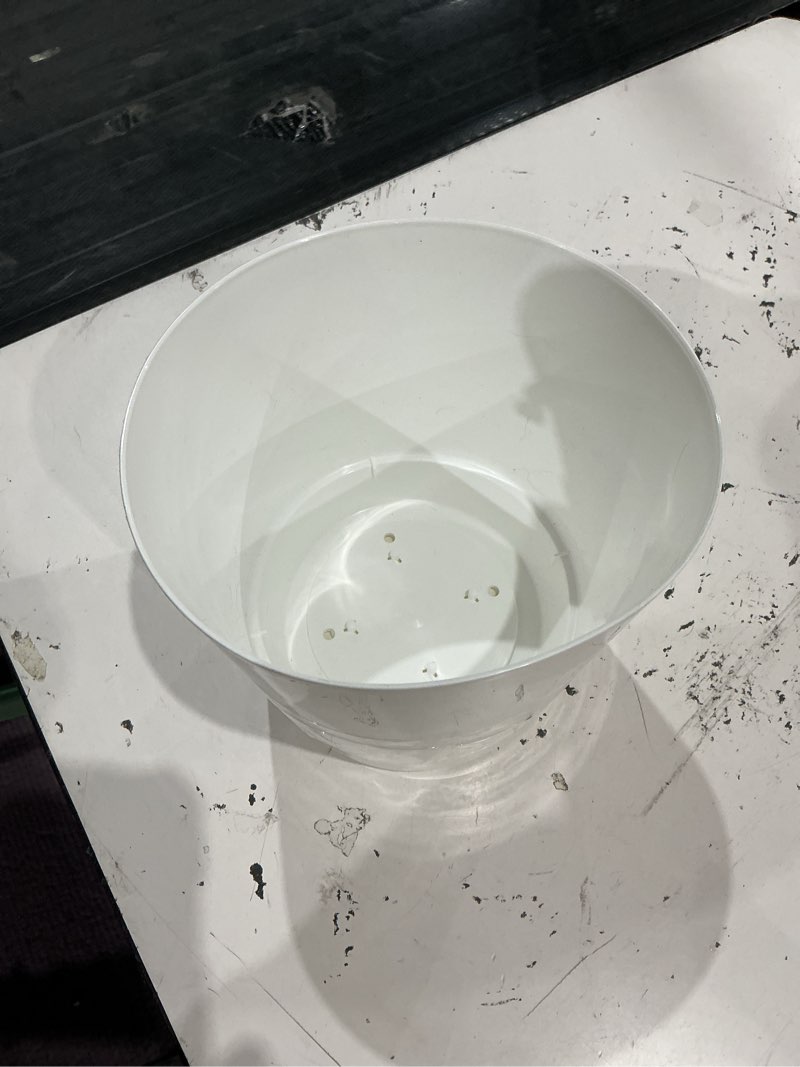 Condition photo showing As Is for full depth round cylinder pot, white, 8-inch