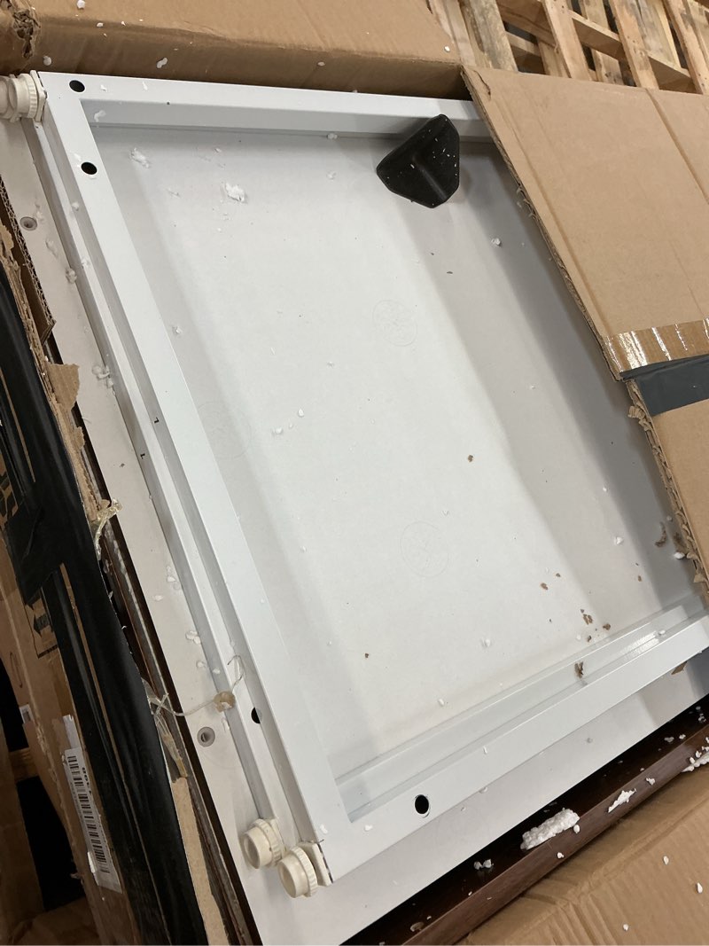 Condition photo showing As Is for Tribesigns Reception Desk with Counter, Modern Front Desk Reception Room Table with Cable Grommet, 47 inch Retail Counter for Checkout, Lobby, Beauty Salon, Home Office Desk, Walnut