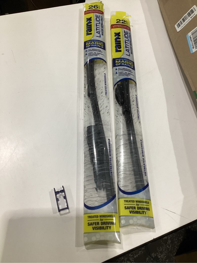 Condition photo showing As Is for Rain-X 810237 Latitude 2-In-1 Water Repellent Wiper Blades, 26" and 22" Windshield Wipers (Pack Of 2), Automotive Replacement Windshield Wiper Blades With Patented Rain-X Water Repellency Formula 26" and 22" Latitude