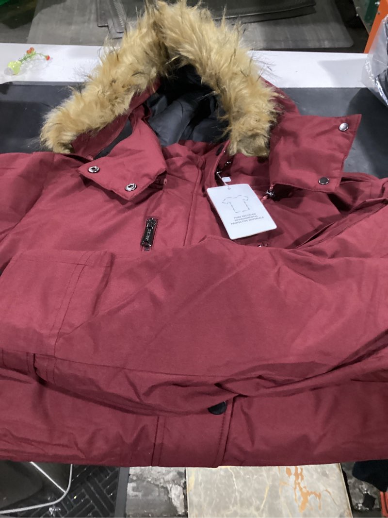 Condition photo showing New/Like New for wantdo women's warm winter coat heavy puffer jacket parka with fur trimmed hood size xl wine red