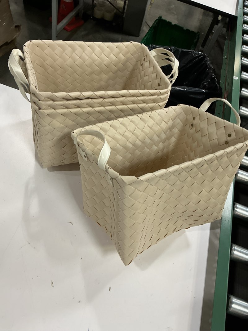 Condition photo showing New/Like New for handwoven clothes basket laundry hampers large wicker storage baskets for shelves blankets closet storage bins car bedroom bathroom organizers and storage bath (pack of 4, ivory)