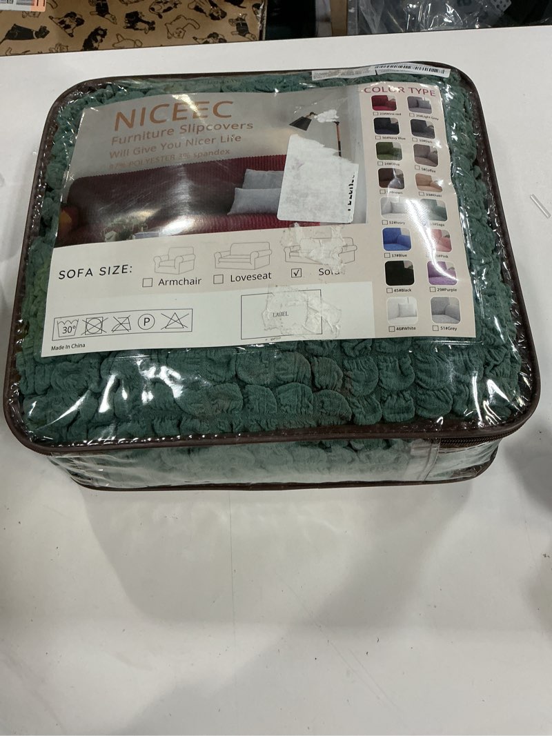 Condition photo showing New/Like New for niceec sofa slipcover sage sofa cover 1 piece easy fitted sofa couch cover universal high stretch durable furniture protector with skirt country style (3 seater sage) sage large