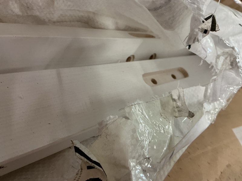 Condition photo showing As Is for white wooden bed frame(size unknown)(incomplete)