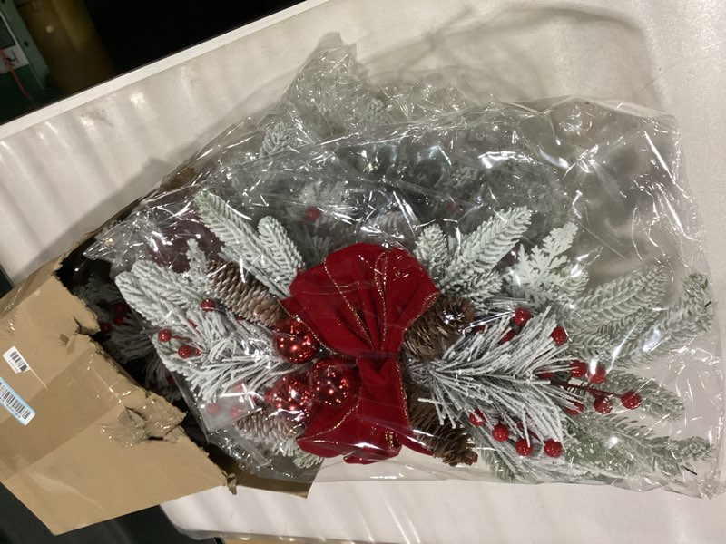 Led Garland Christmas Wreath Hanging Pendant Bow Decor Ball Fake Plant Light String Holiday Wall Door Xmas Decoration Indoor Red 45cm *similar style to stock photo*