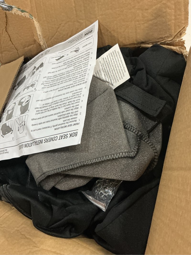 Condition photo showing As Is for bdk polypro car seat covers full set in solid black, front and rear split bench seat covers for cars, easy to install car seats cover set and accessories for auto trucks van suv - solid black