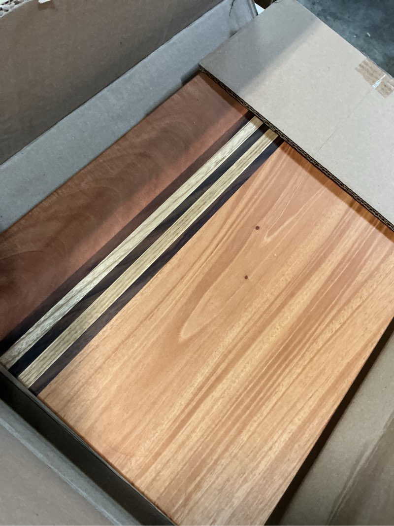 Condition photo showing New/Like New for shumaru mahogany edge-grain cutting board 19×12×1.6? – handmade in bali with black sono wood inlays, knife-friendly, non-slip feet & ergonomic handles – luxury gift for chefs & food lovers