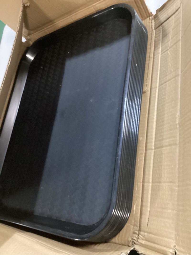 Condition photo showing Good Condition for restaurantware 14 x 18 inch fast food trays 10 rectangle plastic serving trays - dishwasher safe textured black plastic cafeteria trays for meals and glassware