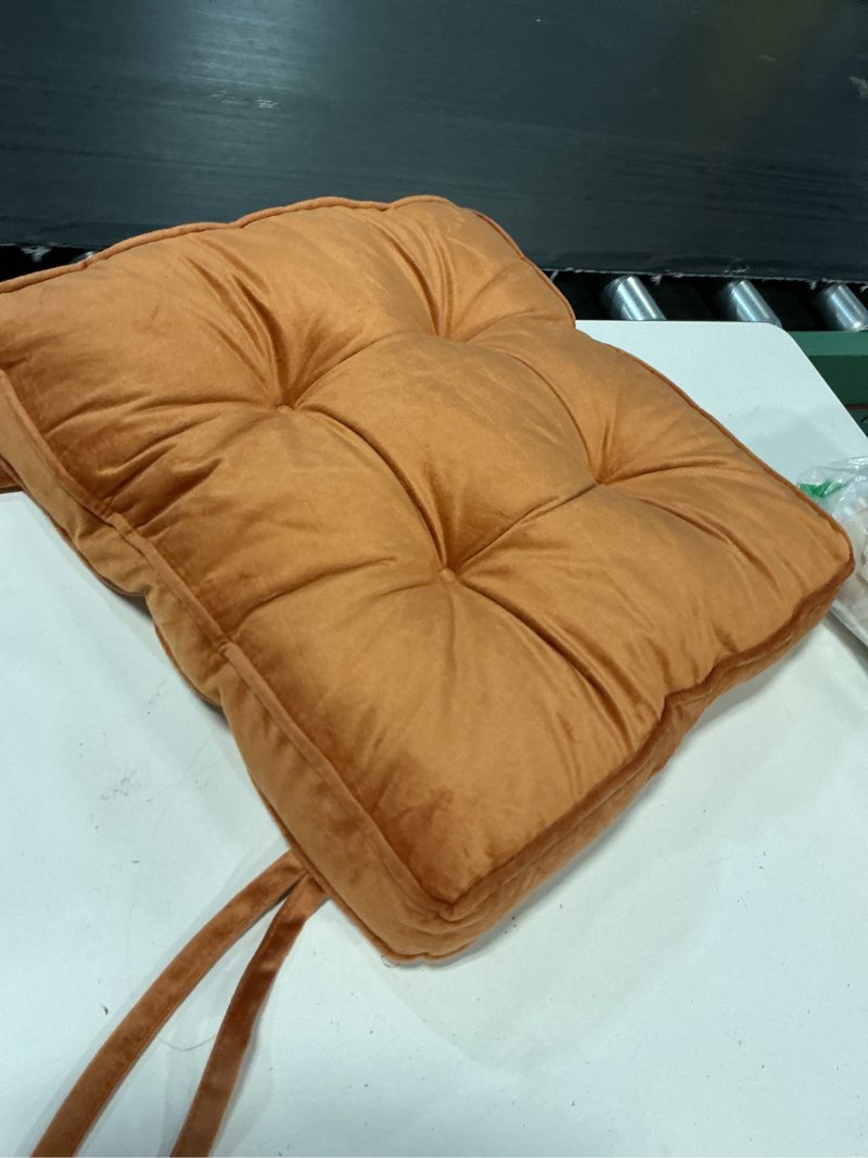 Condition photo showing Good Condition for  square seat cushions for kitchen chairs, extra thick chair cushion comfortable, washable velvet chair pads with ties, single chair cushion 16x16 for office desk chairs brown