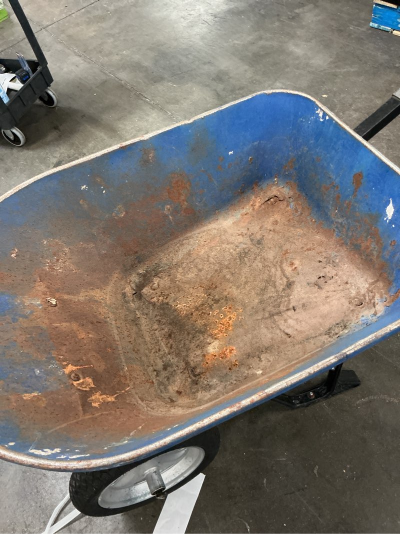 Condition photo showing As Is for kobalt 7-cu ft 2 wheel steel push wheelbarrow flat-free tire