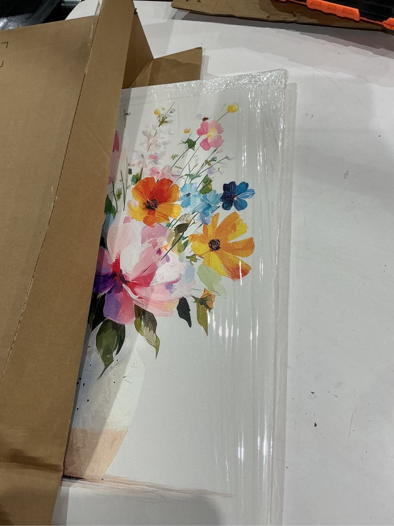 Condition photo showing Good Condition for modern floral canvas wall art framed abstract vase painting prints posters wrapped canvas wall decor colorful botanical artwork for bedroom living room office kitchen nursery home gift 16x24 inches 24"lx16"w
