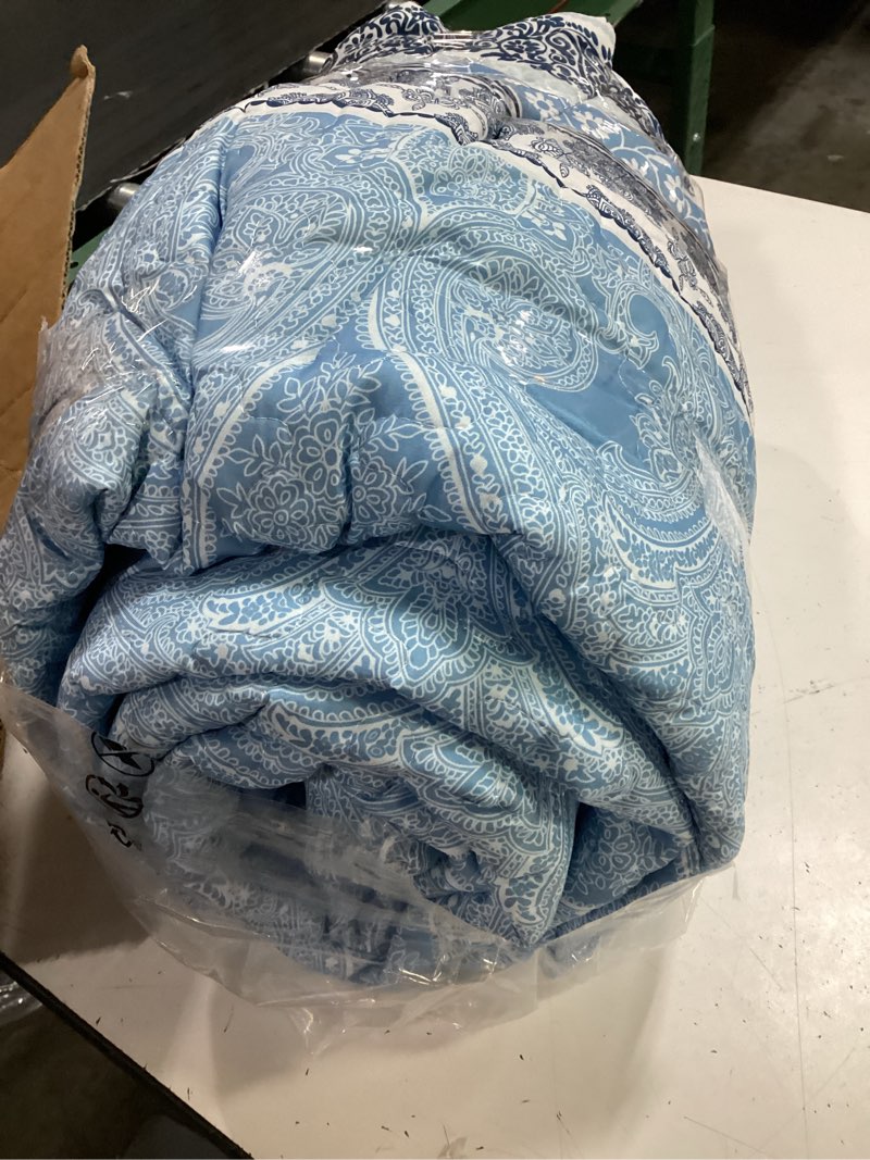 Condition photo showing As Is for wongs bedding boho quilt set king size, navy blue bohemian 3 pieces quilt sets, lightweight microfiber bedspread coverlet bedding set for all season (104"x90") king navy blue