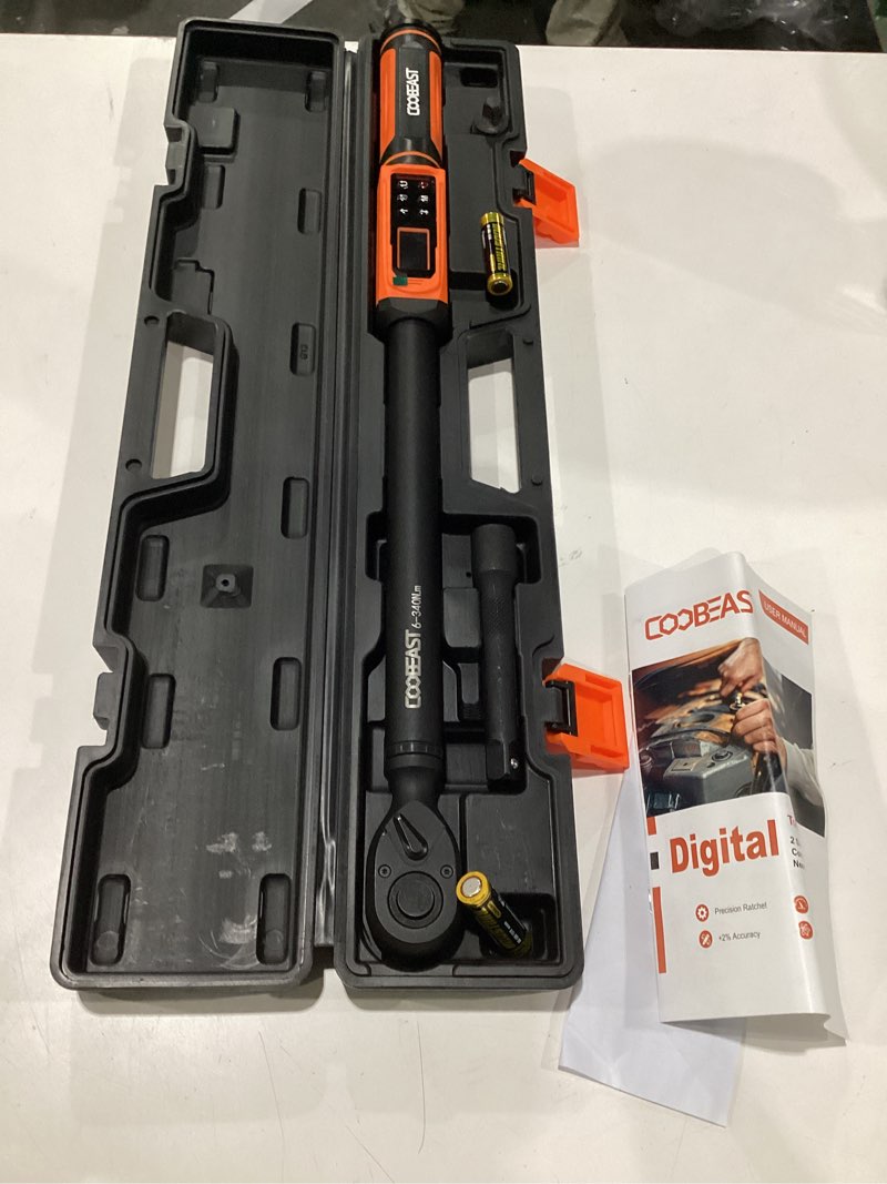 Condition photo showing As Is for digital torque wrench 3/8 drive,preset value(1.5-99.5ft-lbs./2-135 nm) | buzzer and led alert,±2% high accuracy,72-tooth, quick release,reversible,large screen,for bike motorcycle,gift for men,diy 3/8-inch (1.5-99.5 ft-lbs./2-135nm) black