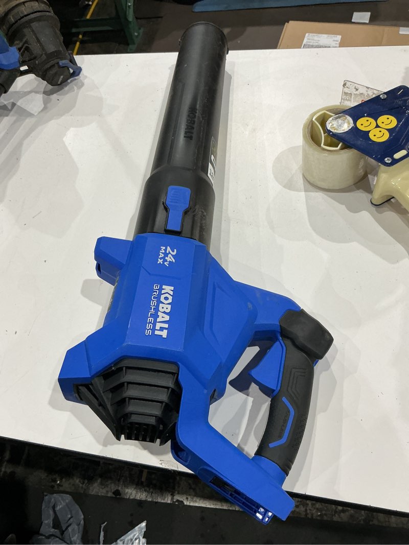 Condition photo showing As Is for no battery ))))))))))))kobalt quiet tech 24-volt 540-cfm 120-mph battery handheld leaf blower (no  included charger )))))