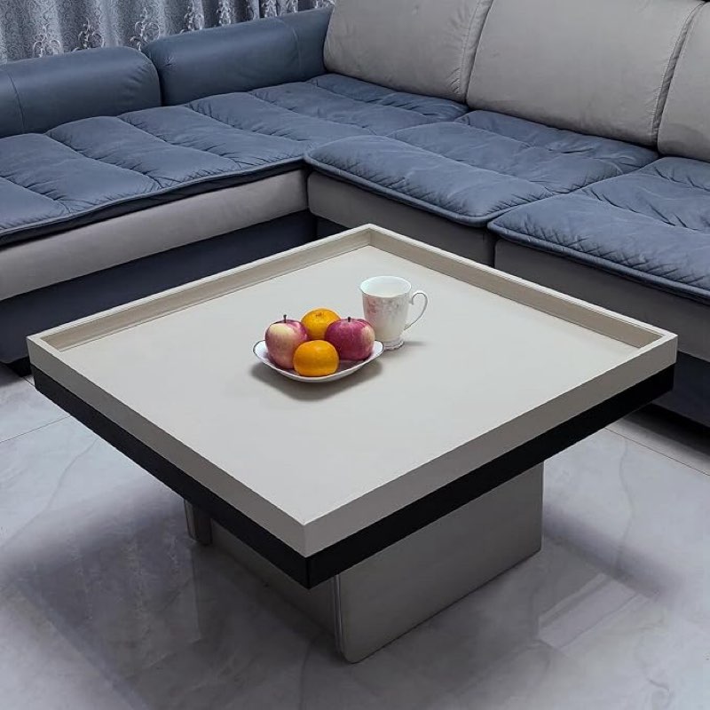 30 x 30 inches luxury leather square oversized service tray, ottoman & coffee tray for family dinner, out-of-house picnic & party (30 inch beige)