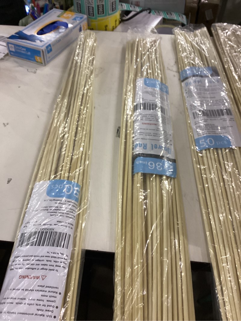 Condition photo showing New/Like New for 1/4 x 36 Inch 50 PCS Dowel Rods Wood Sticks Wooden Dowel Rods - Unfinished Bamboo Sticks - for Crafts and DIYers