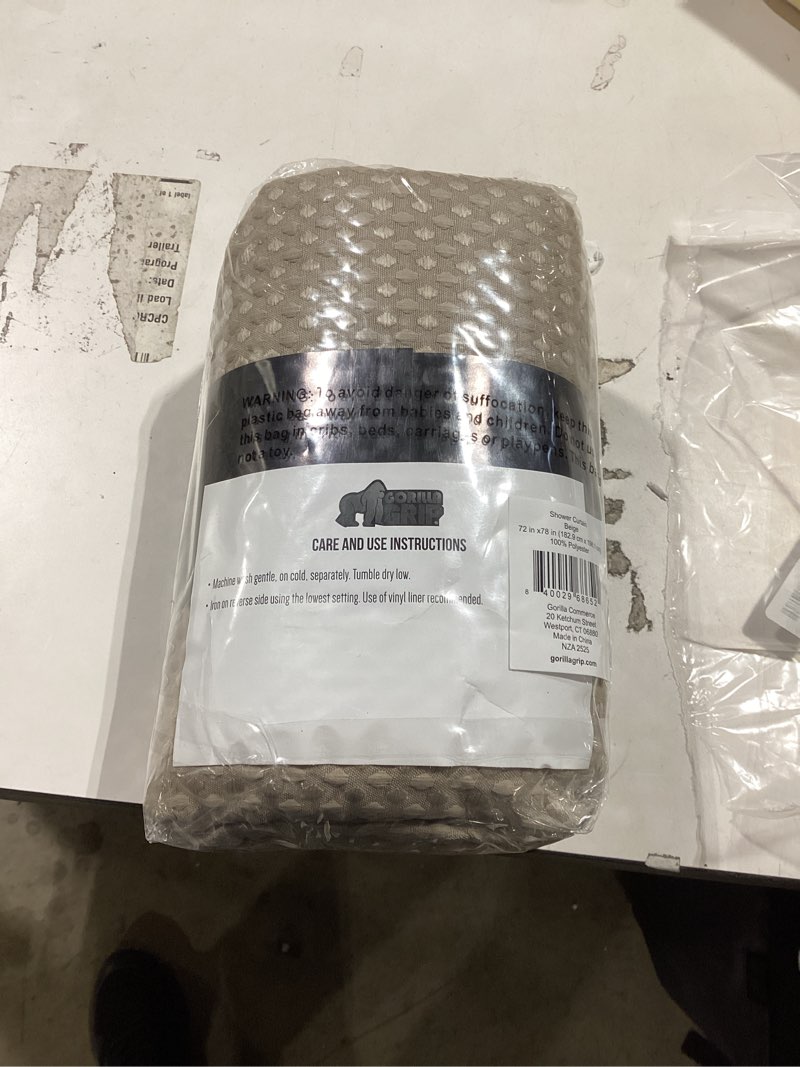 Condition photo showing Good Condition for GORILLA GRIP Waffle Shower Curtain, Thick Weighted Fabric, 72x78, Wrinkle and Rust Resistant, Classic Hotel Quality Design, Heavy Duty Long Curtains for Bathroom Showers, Bath Tubs, Machine Wash Beige 72"W x 78"L Beige