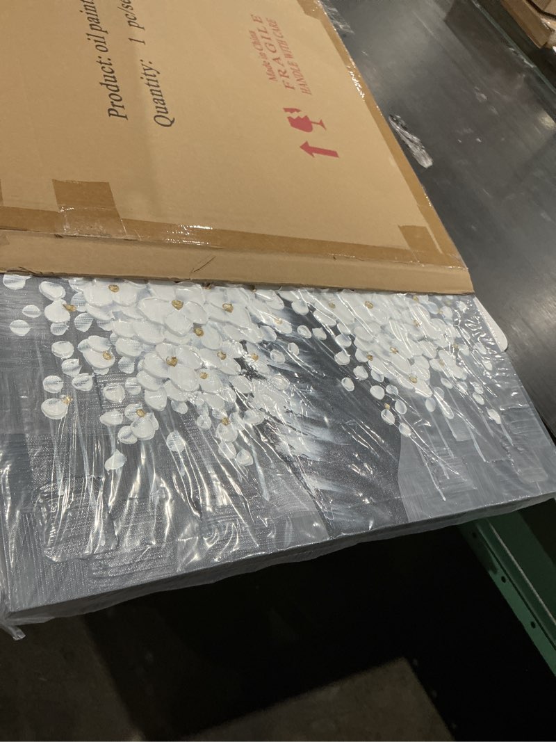 Condition photo showing Good Condition for diathou 24x24inch 100% hand-painted 3d abstract decorative oil painting, white flowers bloom in the vase, modern wall art decoration applicable to the living room and other wall art