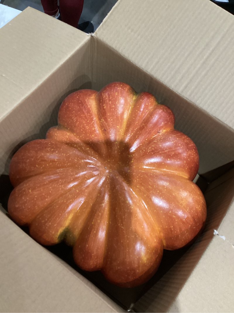Condition photo showing Good Condition for Large Artificial Pumpkin, 12.6inch Hand-Made Fake Pumpkin for Fall Harvest Festival Thanksgiving Halloween Decor (Orange Speckles)